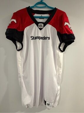 adidas team issued Calgary Stampeders Jersey - White, Red & Black